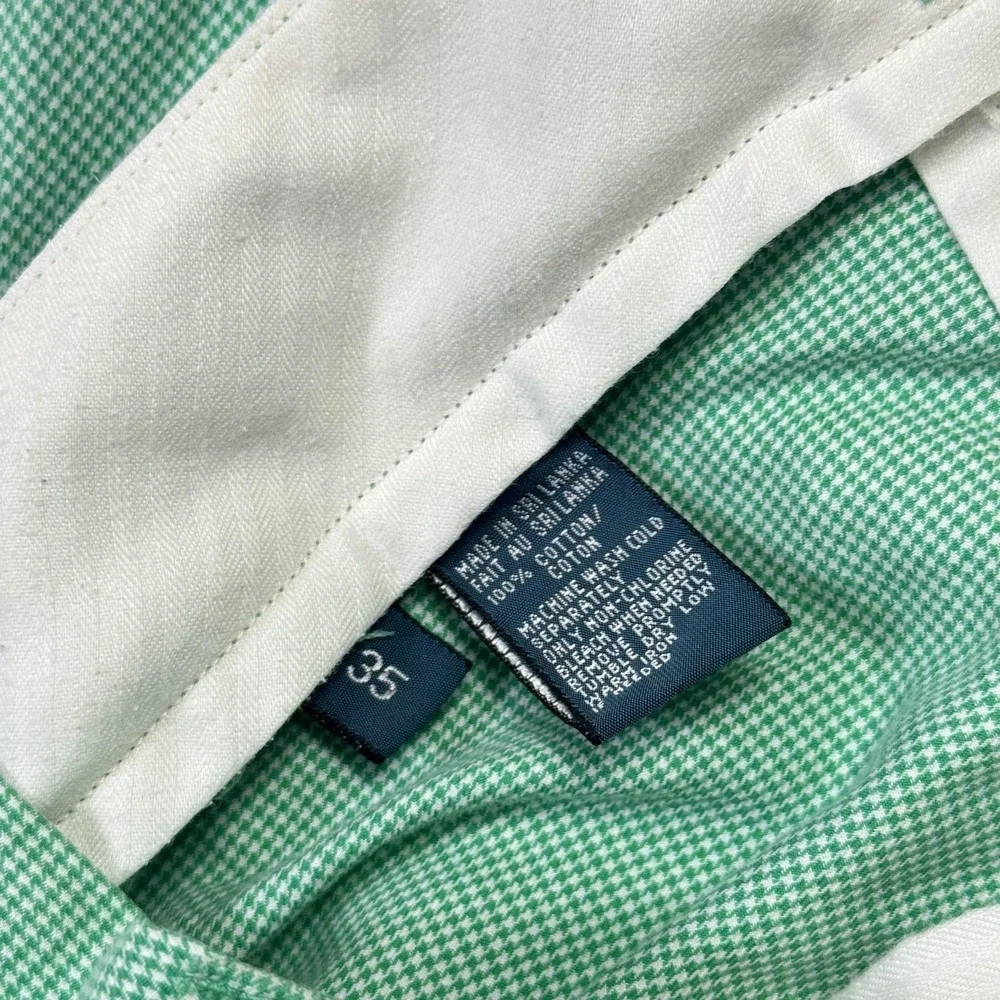 Polo Ralph Lauren Shorts Mens 35 Green Check Chino Flat‎ Front Casual Summer